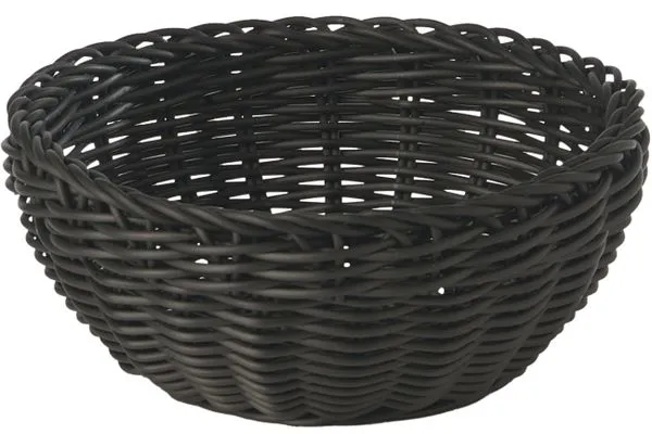 Brödkorg, rund, svart plastflät, Ø20xH8 cm