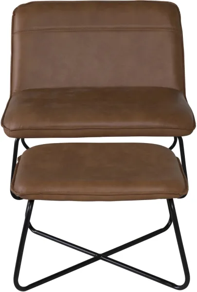 VENTURE DESIGN X-fåtölj med fotpall - brun PU och svart järn