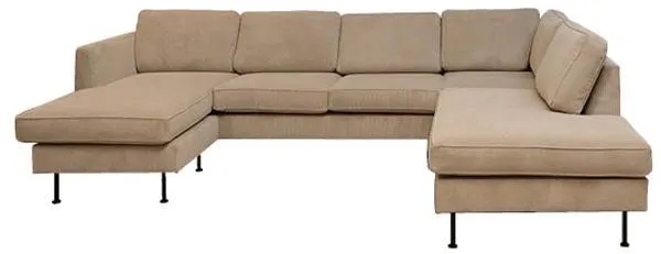 Thy soffa med schäslong och öppen sida - 305 x 210 cm - sandfärgad sammet - vänsterställd